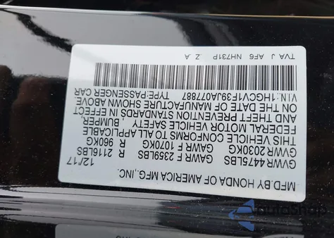 2018 Honda Accord Sport from USA, damaged, VIN 1HGCV1F39JA077887